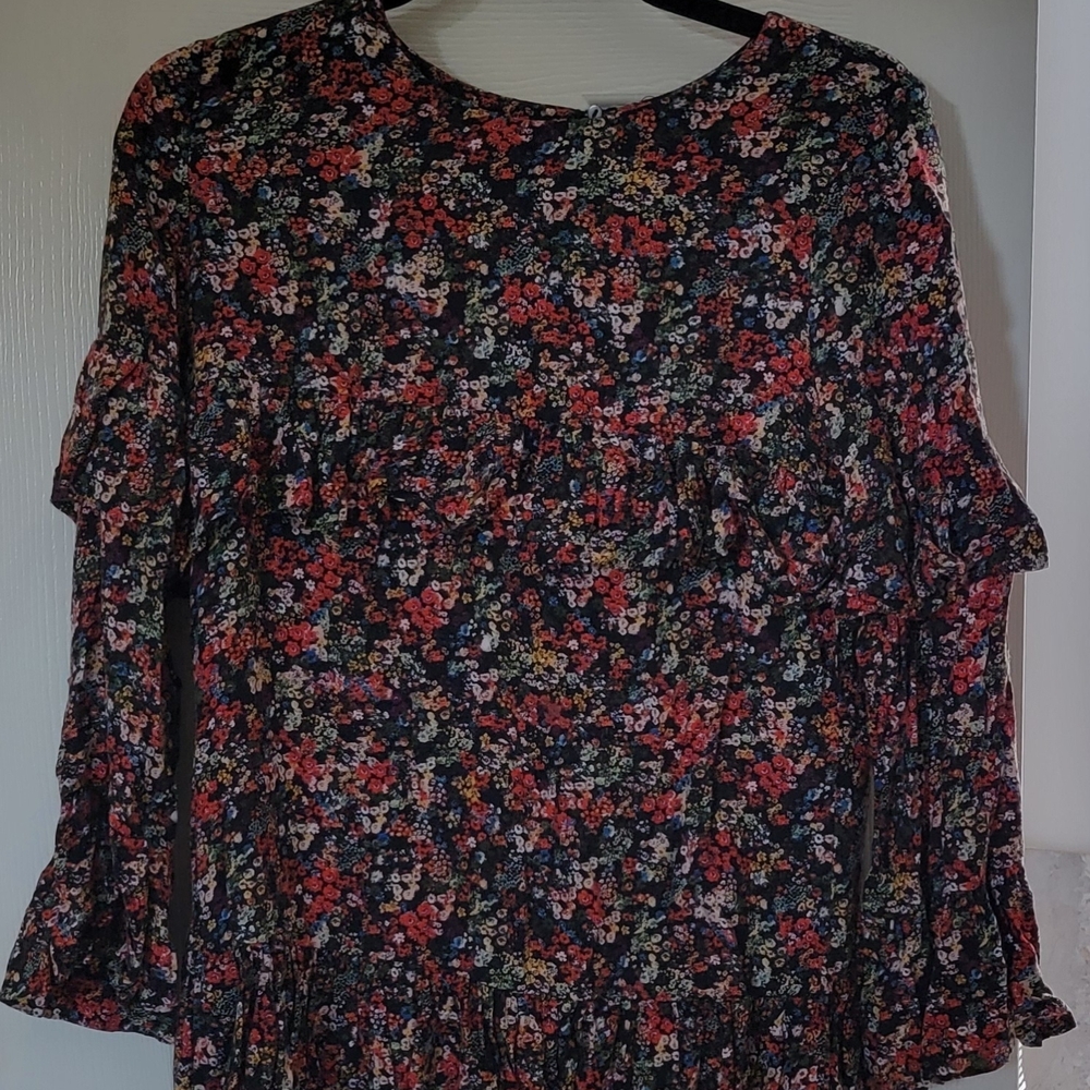 Zara Multicolor Floral Ruffled Long Sleeve Dress Contemporary Boho Cottagecore - Picture 3 of 4